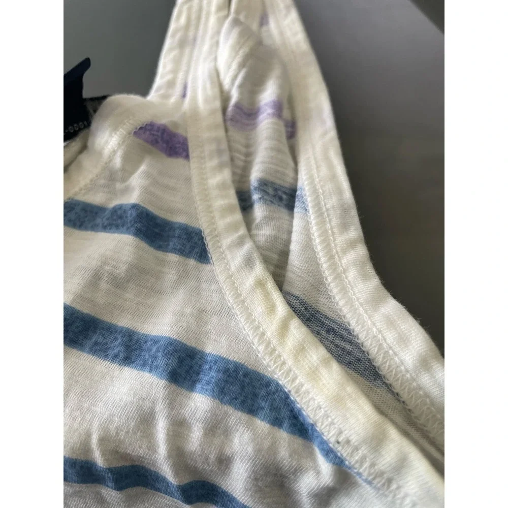 Banana Republic White Tank Top with Blue Purple and Gray Stripes • Size M 🔴